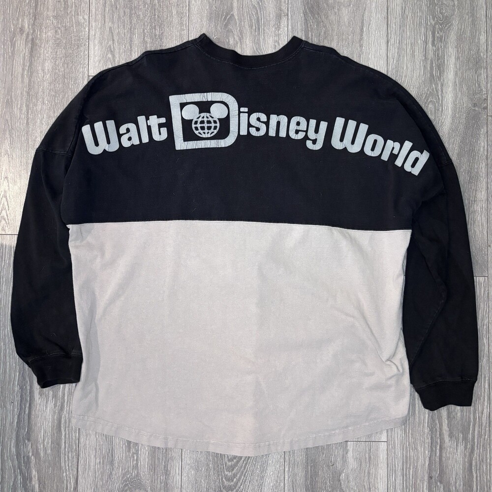 Walt Disney World Spirit Jersey Sz Large Black Shirt Parks Land Gray 3D Letters